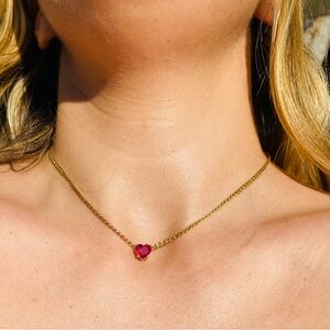 14k Babygold Ruby Heart Cuban Necklace